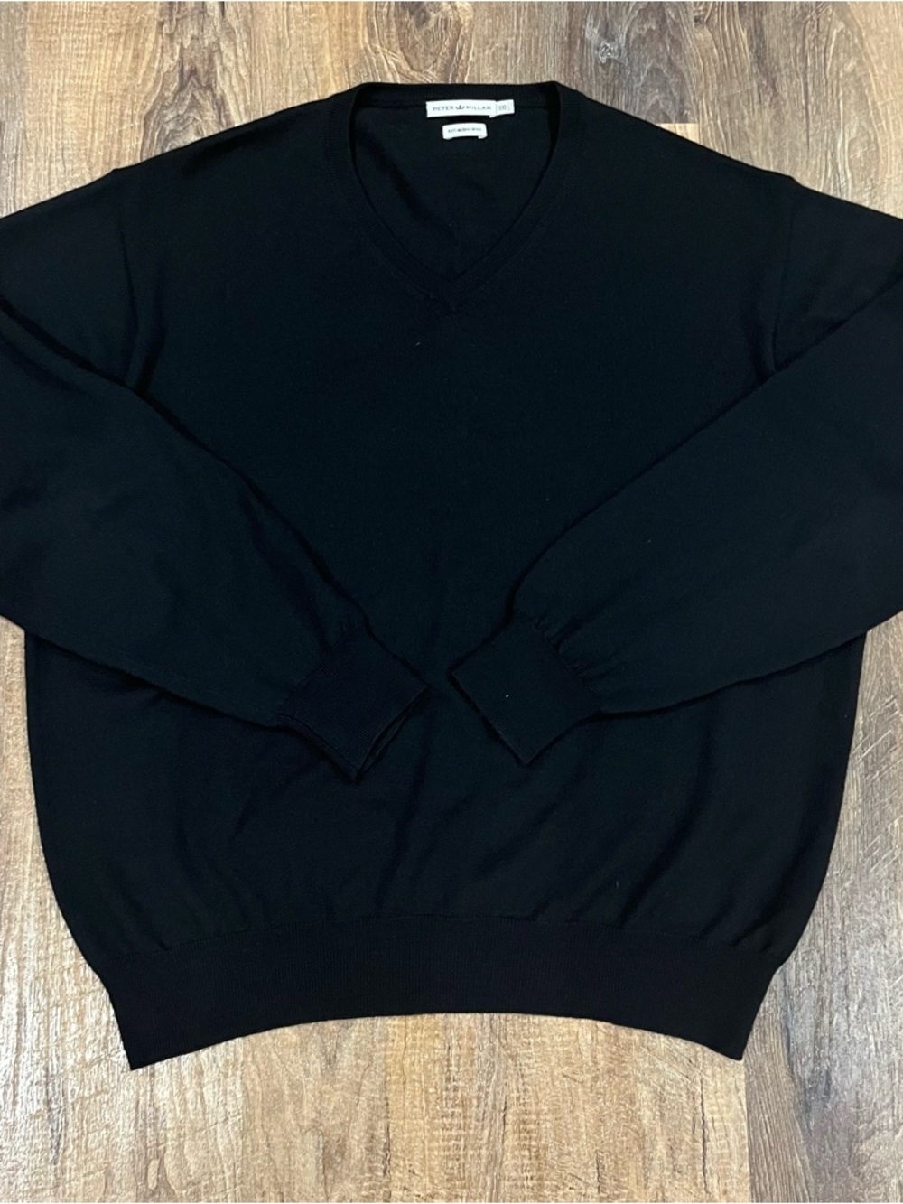 Peter Millar Sweater Mens 2XL Black 100% Merino Wool Pullover V-Neck Soft XXL